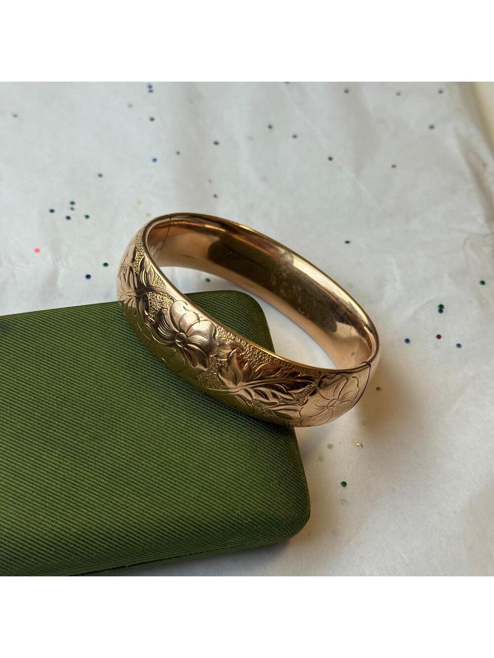 Vintage Gold Filled Floral Engraved Bangle Bracelet
